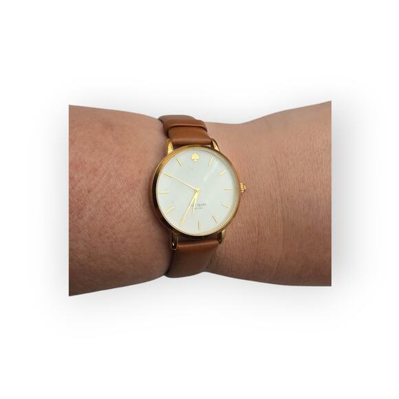 Kate Spade New York Gold-Tone Watch Brown Leather Strap Mother of Pearl Dial